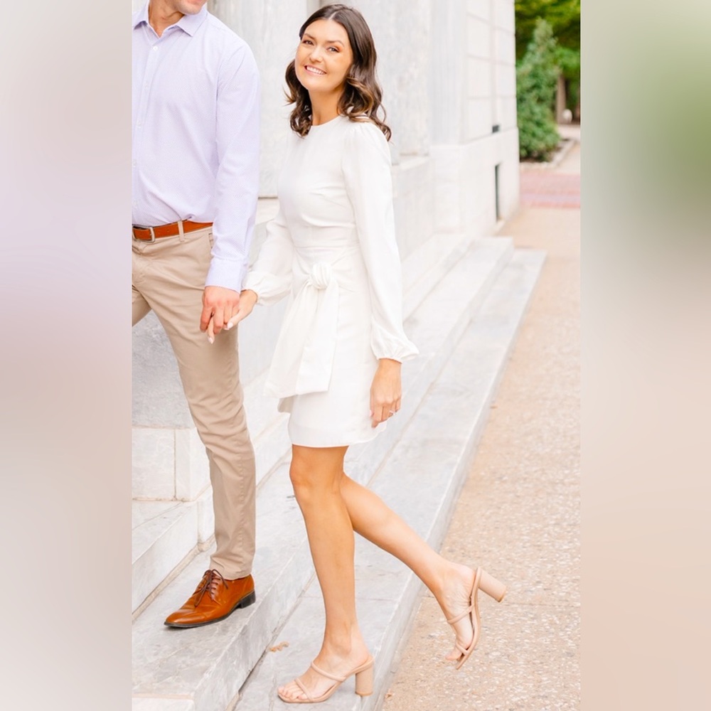 Lulu’s Believe It or Knot Long Sleeve Tie-Front Skater Dress